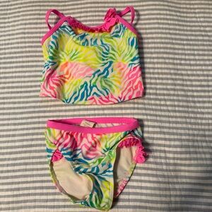 OP toddler girl two piece rainbow zebra swimsuit bikini - 3T